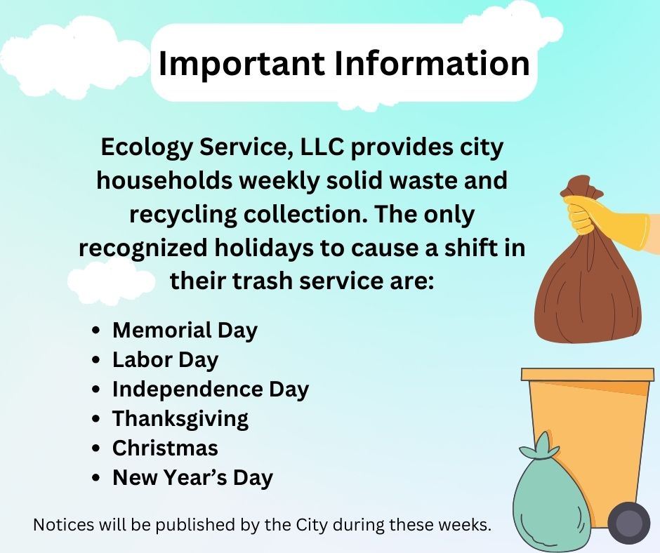 Waste removal schedule unchanged for Presidents Day Holiday Week
